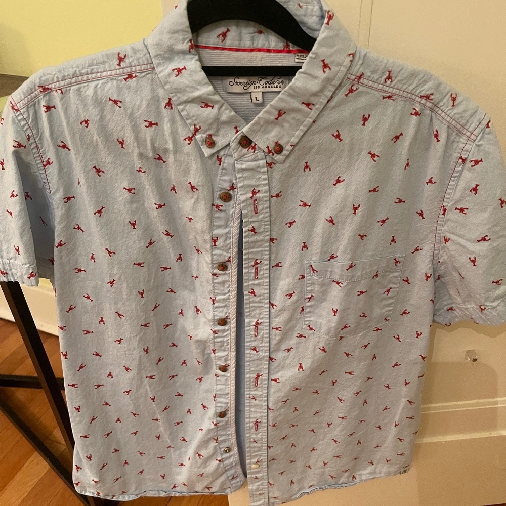 Men's Sovereign Codes button down lobster shirt, size L